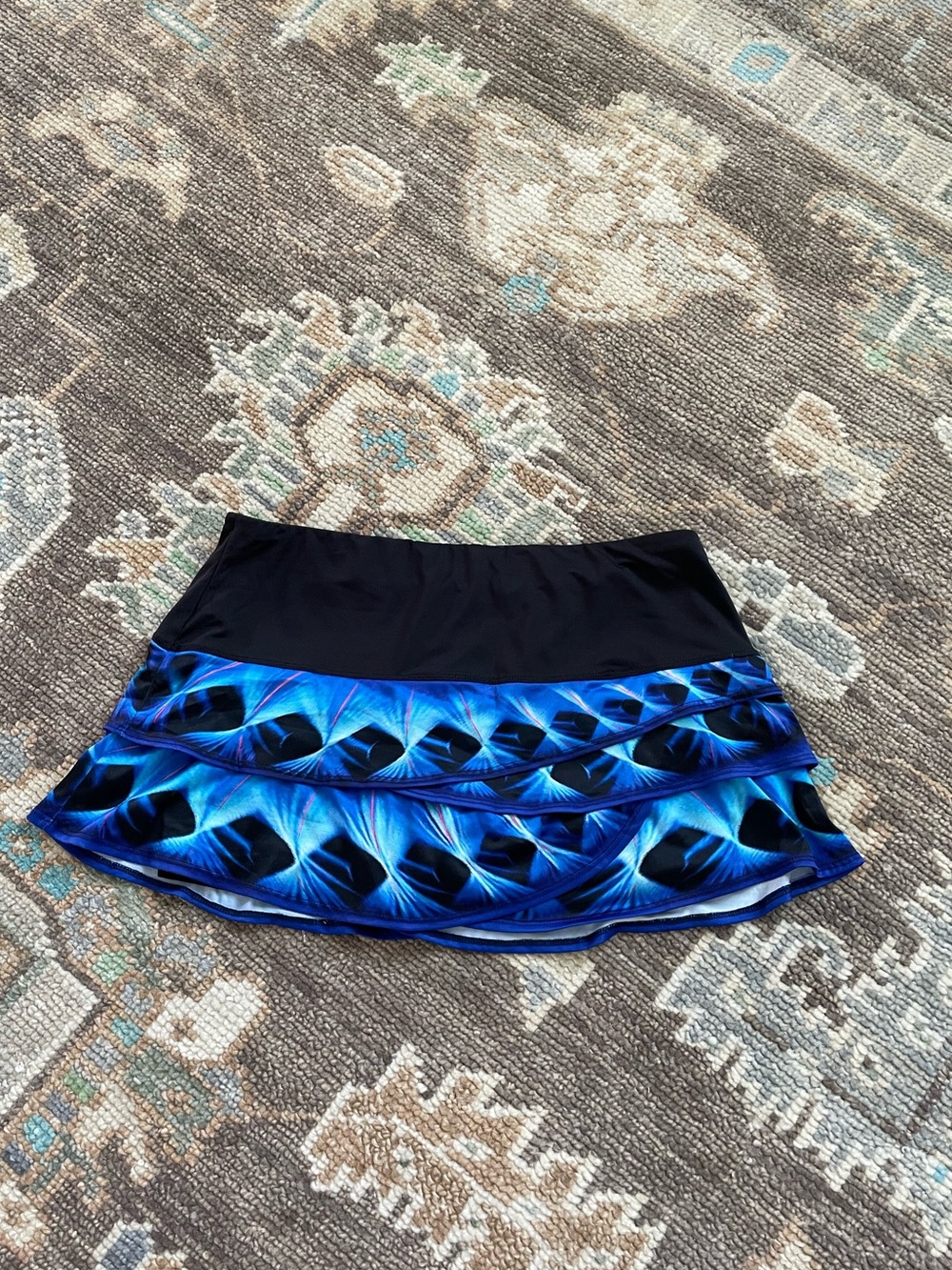 EUC- Lucky in Love Black Waistband Blue Patterned Ruffle Skort